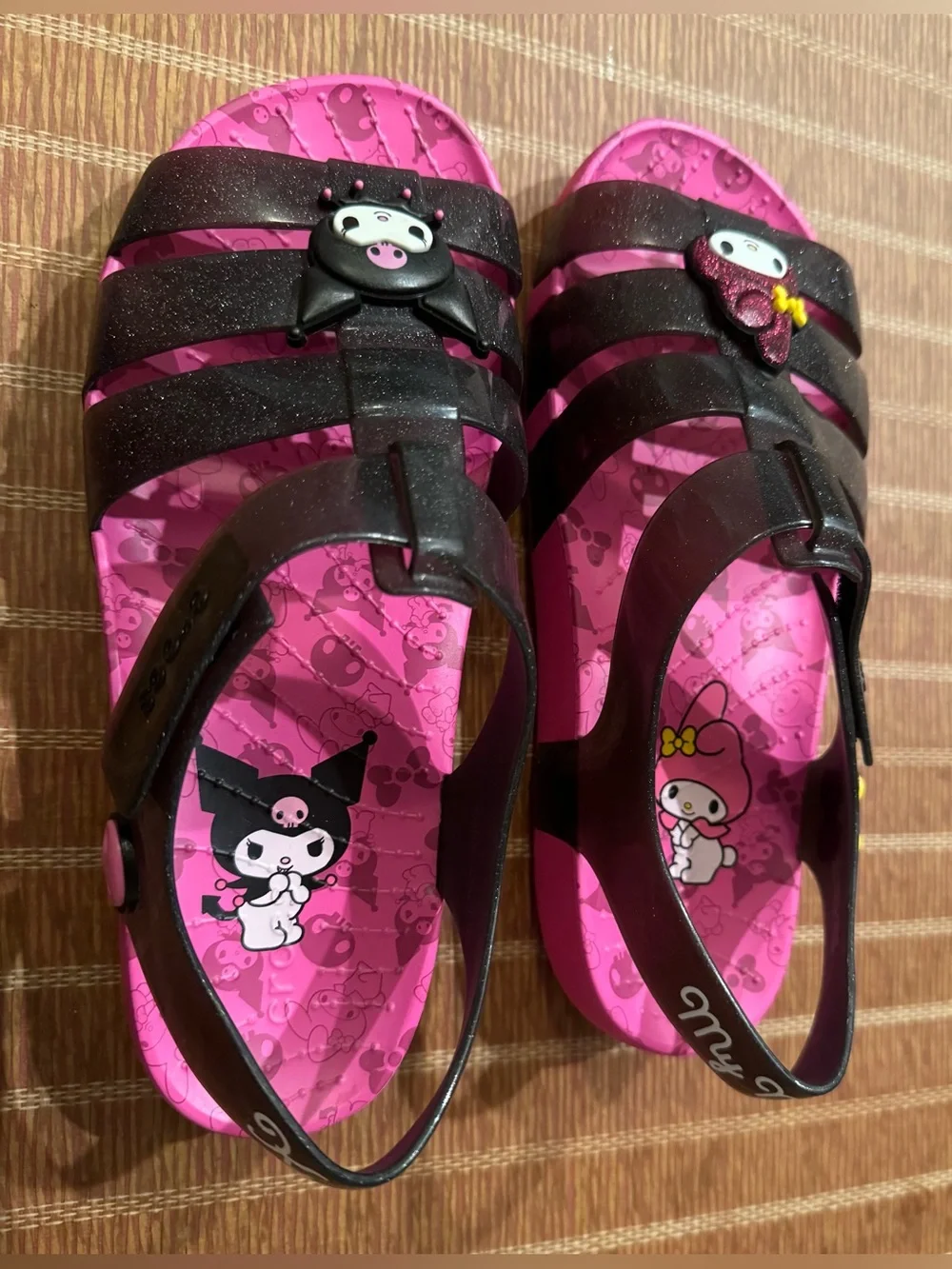 Sanrio Pink & Black Kids' Jelly Sandals with My Melody & Kuromi Charms